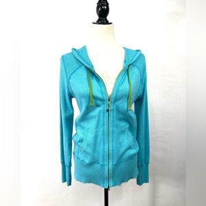 Eddie Bauer Hoodie Teal Blue Full Zip Ribbed Hem Hood Size M